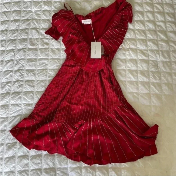 Revolve Lovers + Friends Jenny red beaded ruffle mini dress - Picture 3 of 8